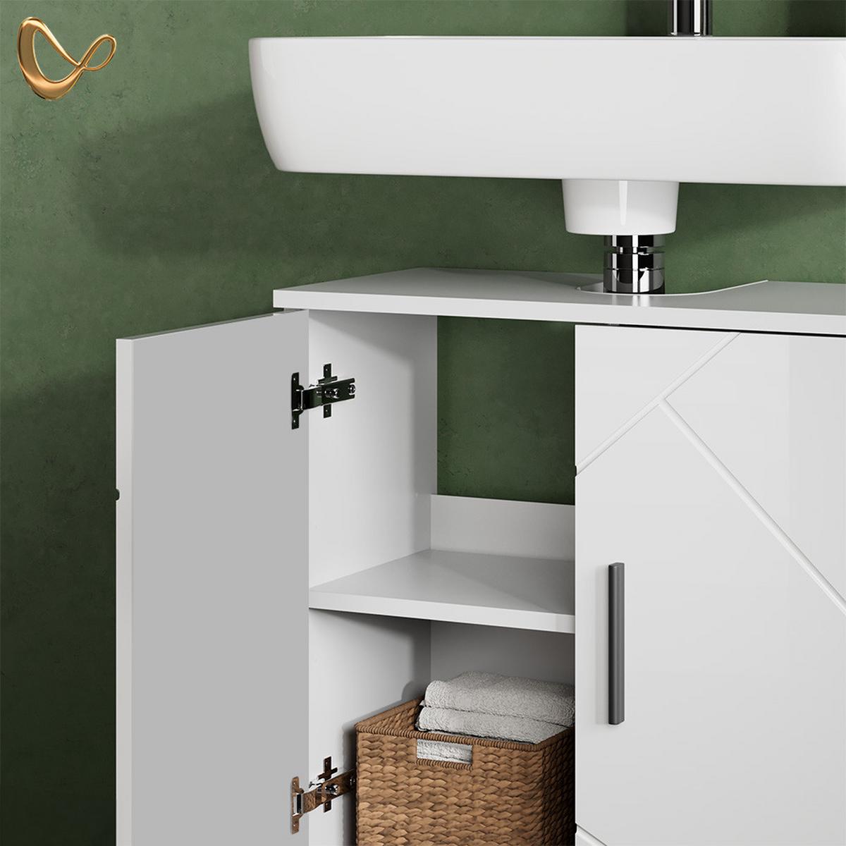 BADMÖBEL-SET Ronco Weiß Hochglanz 2 Teile, Unterschrank 60 cm - Weiß Hochglanz, Holzwerkstoff (60/81/30cm) - Livinity®