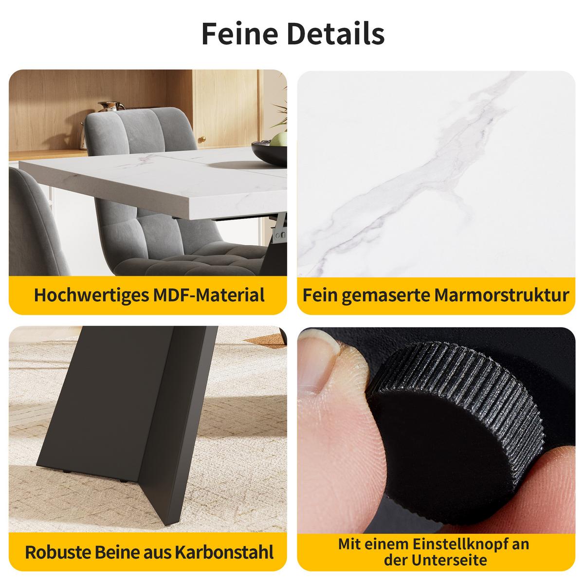 TISCHGRUPPE 7-teilig Ausziehtisch Marmoroptik Weiß & 6x 360° Drehstühle Beige - Schwarz/Weiß, Holzwerkstoff/Textil (159/77/74cm) - Urban Meuble