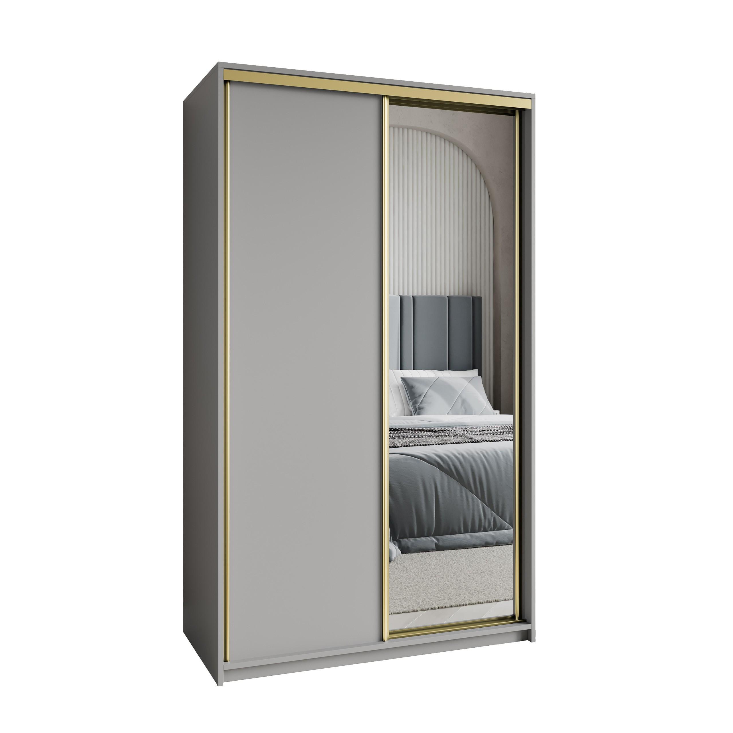 SCHWEBETÜRENSCHRANK TAVI 120/205/60 cm 2-türig mit Spiegel Graphitfarben - Graphitfarben, Holzwerkstoff (120/205/60cm) - MASSENO