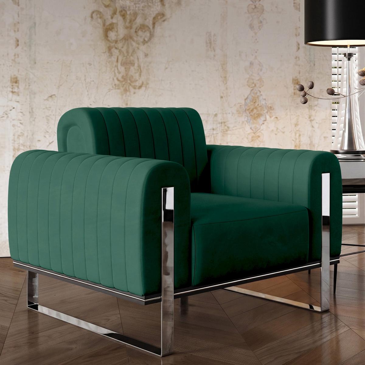 SESSEL Parissa 106 cm - Silberfarben/Grün, Holz/Metall (106/79/92cm) - Selsey
