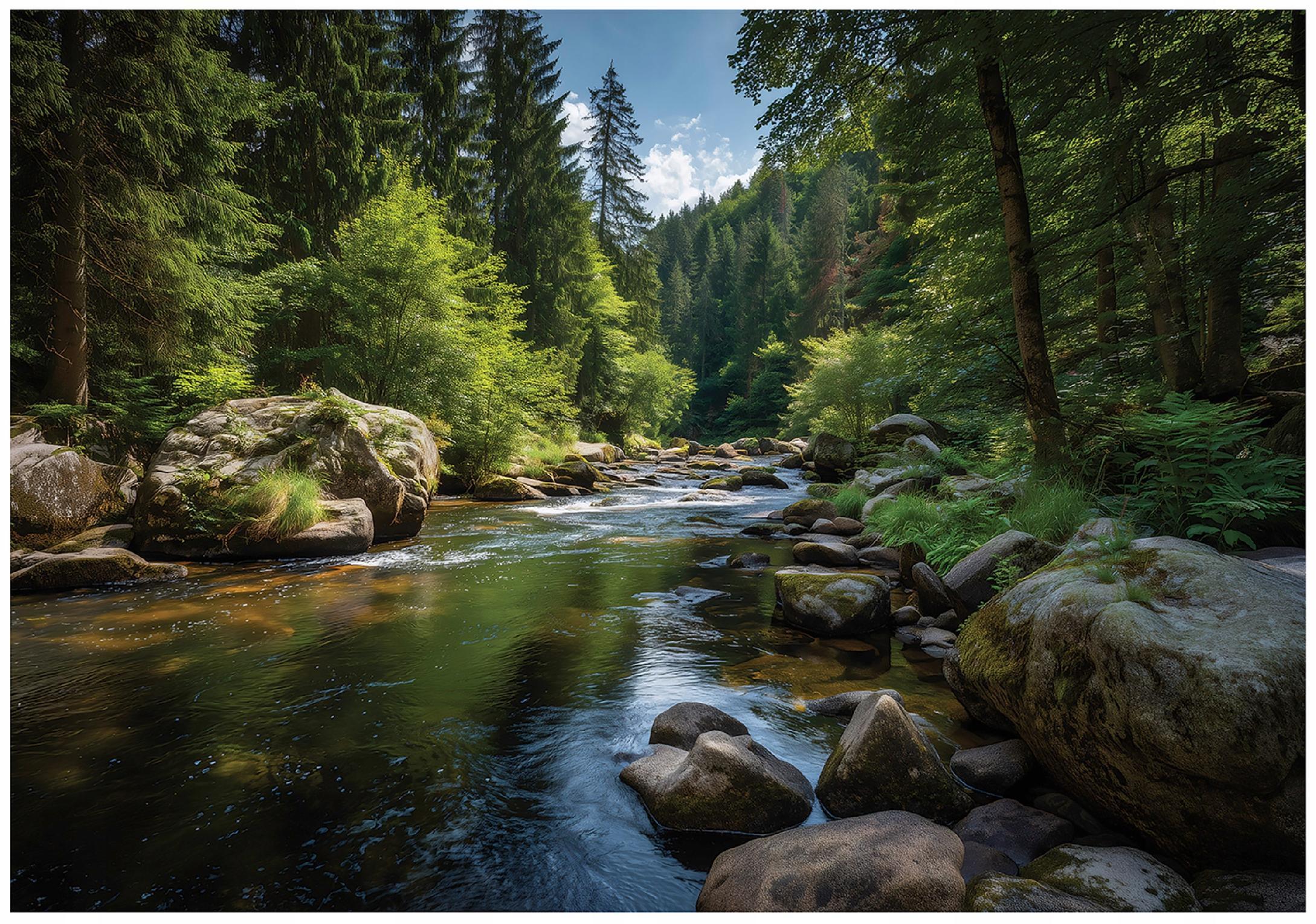 FOTOTAPETE Wald Fluss Grün 350x250 cm - Multicolor, Papier (350/250cm) - Wallarena