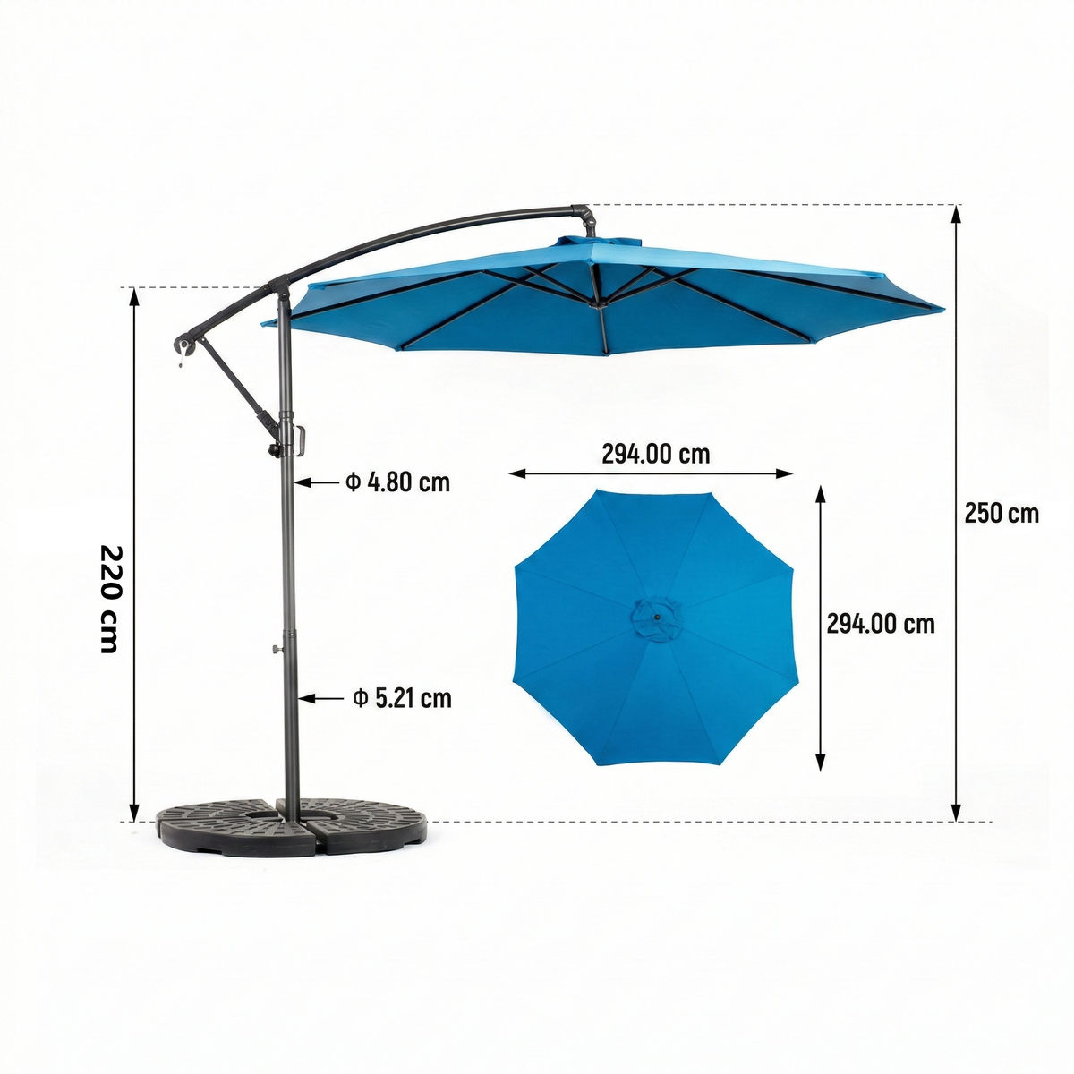 AMPELSCHIRM 294 cm Blau Stahl Hängender Gartenschirm mit Kurbel & Neigungsfunktion für Terrasse - Dunkelblau, Metall (294/294cm) - Urban Meuble