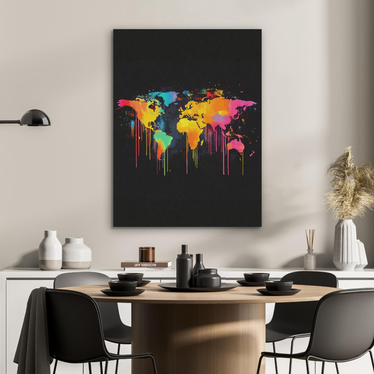 AKUSTIKBILD Weltkarte - Farbe - Bunt - Graffiti - Welt Wandbilder 60x80 cm - Multicolor, Textil (60/80/0.9cm) - MuchoWow