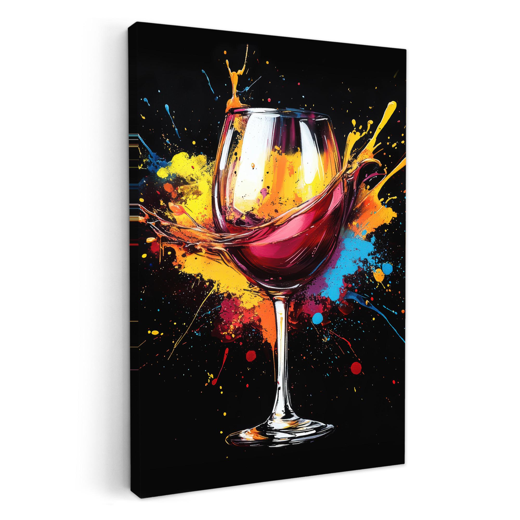 LEINWANDBILD Wein - Glas - Graffiti - Getränk - Rot - Farbe Wanddeko 40x60 cm - Weinrot, Textil (40/60cm) - MuchoWow