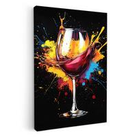 LEINWANDBILD Wein - Glas - Graffiti - Getränk - Rot - Farbe Wanddeko 40x60 cm - Weinrot, Textil (40/60cm) - MuchoWow