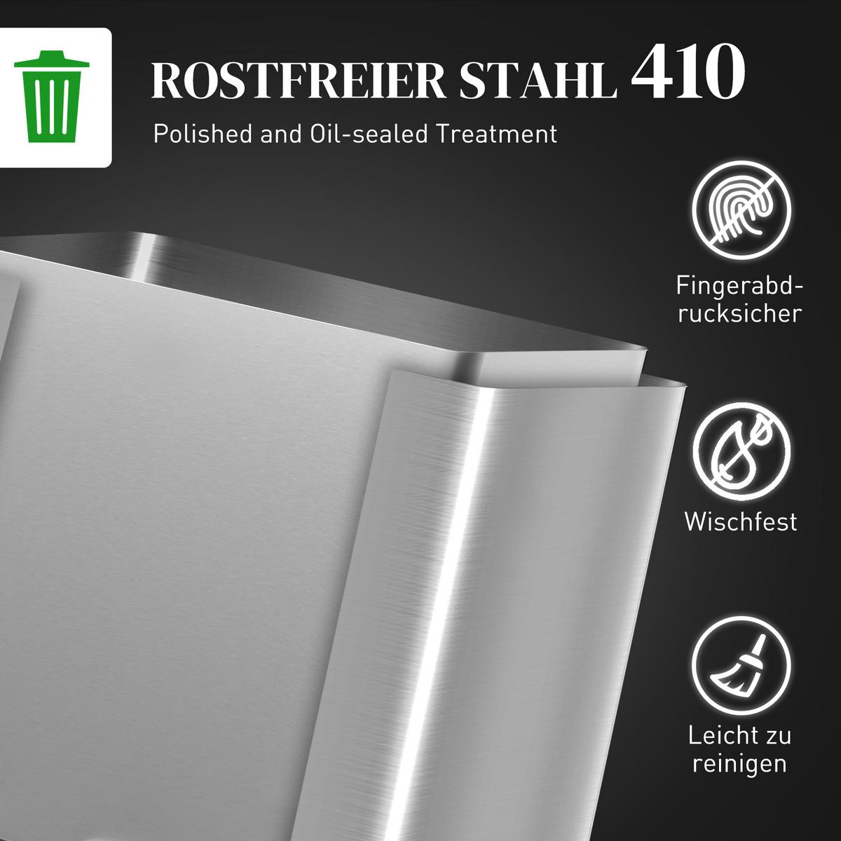 MÜLLEIMER Edelstahl Kunststoff Silber - Silberfarben, Metall (31.5/78/32.5cm) - HOMCOM