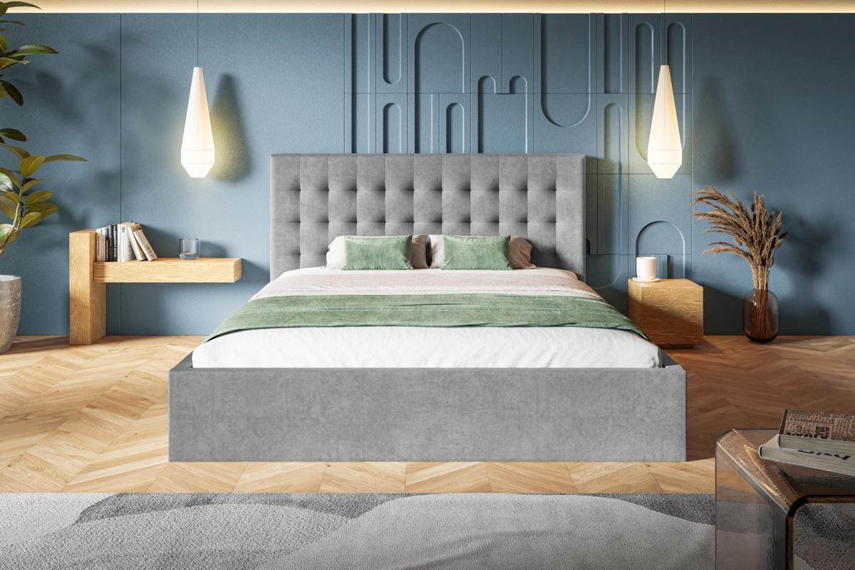 BETT 90x200 - Polsterbett mit Bettkasten und Metallrahmen - Modern Betten - Weicher Jasminstoff - Kollektion Rio, grau - Grau, Holz/Textil (90/200cm) - Alpi-Möbel