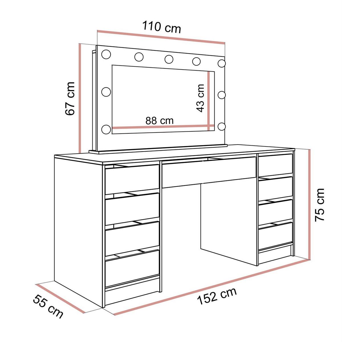 SCHMINKTISCH MADA DOUBLE mit LED-Beleuchtung - Weiß, Holzwerkstoff (152/75/55cm) - Lookway