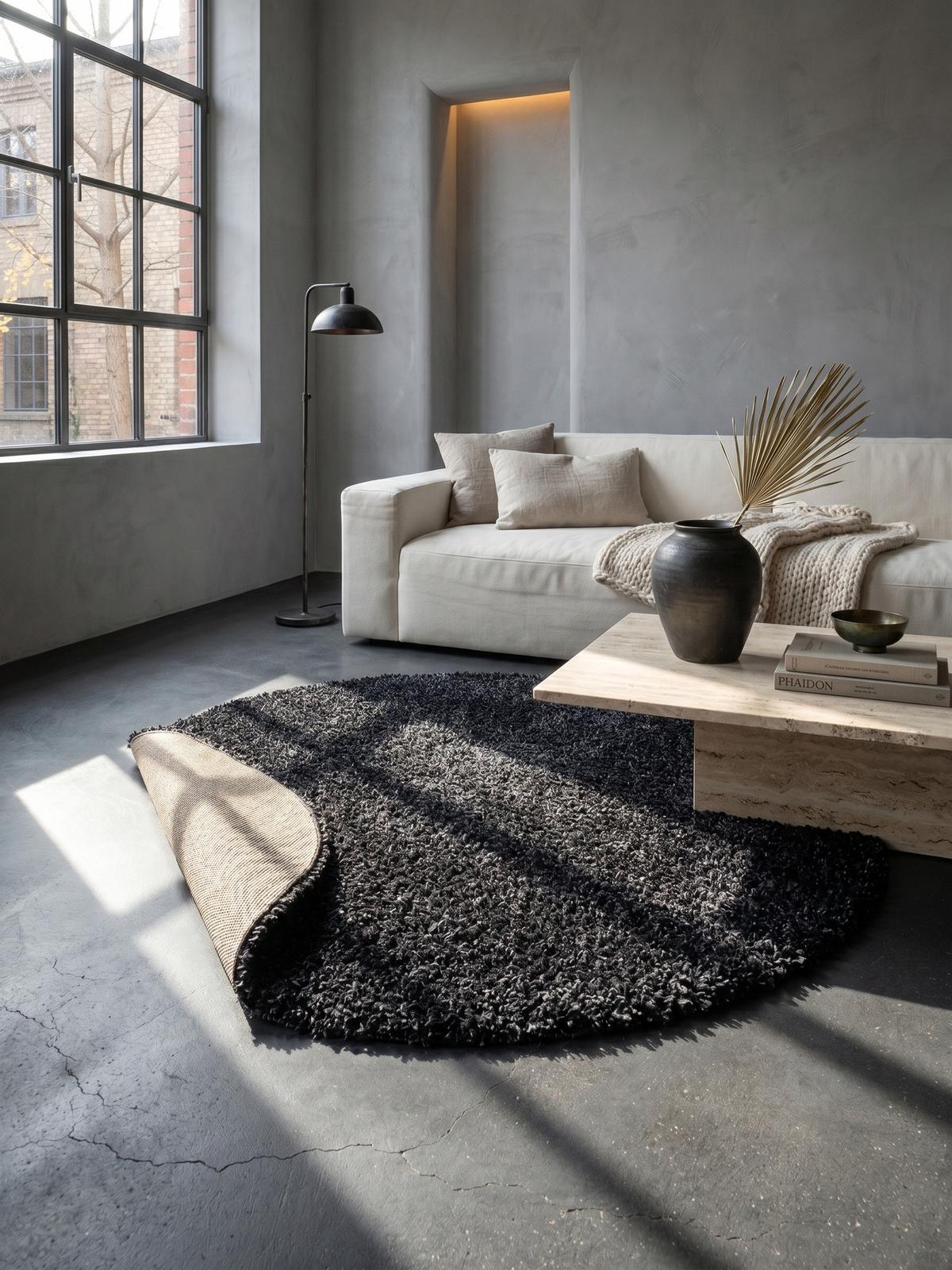 HOCHFLORTEPPICH RHEIN, einfarbig, aus Polypropylen, Anthrazit, Ø 200 cm - Anthrazit, Textil (200/200cm) - KADIMA DESIGN