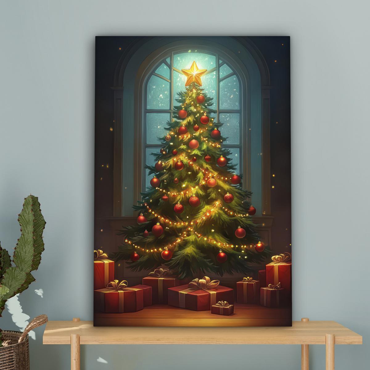 LEINWANDBILD Weihnachtsbaum - Geschenk - Winter Wanddeko 40x60 cm - Grün, Textil (40/60cm) - MuchoWow