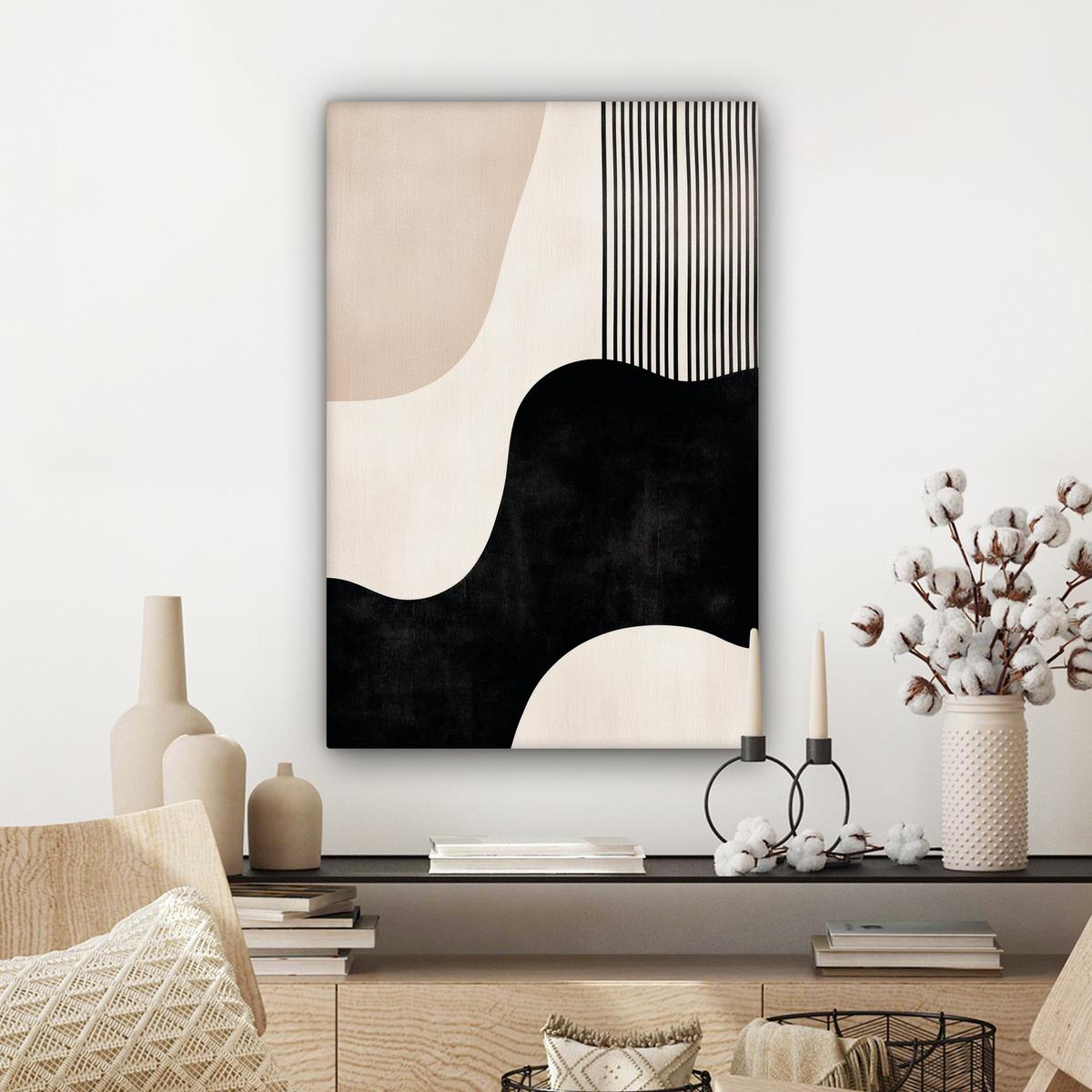 LEINWANDBILD Abstrakt - Japandi - Beige - Modern Wanddeko 40x60 cm - Schwarz, Textil (40/60cm) - MuchoWow