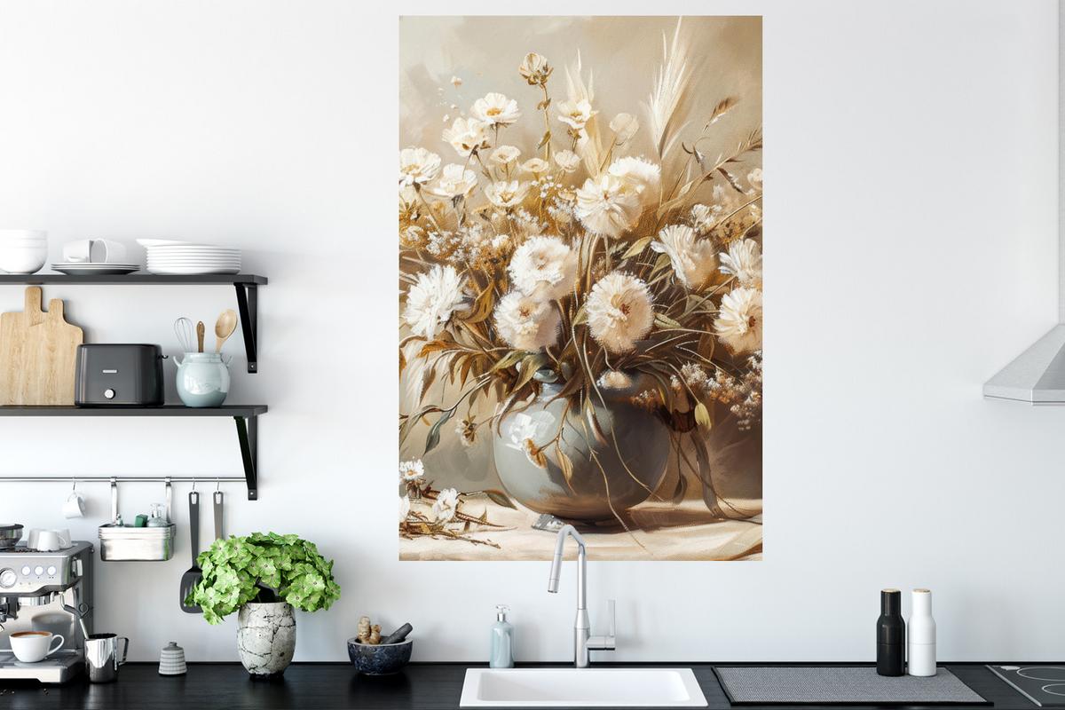 WANDTATTOO Blumen - Vase - Stilleben - Beige Wandaufkleber 80x120 cm - Creme, Kunststoff (80/120/0.1cm) - MuchoWow