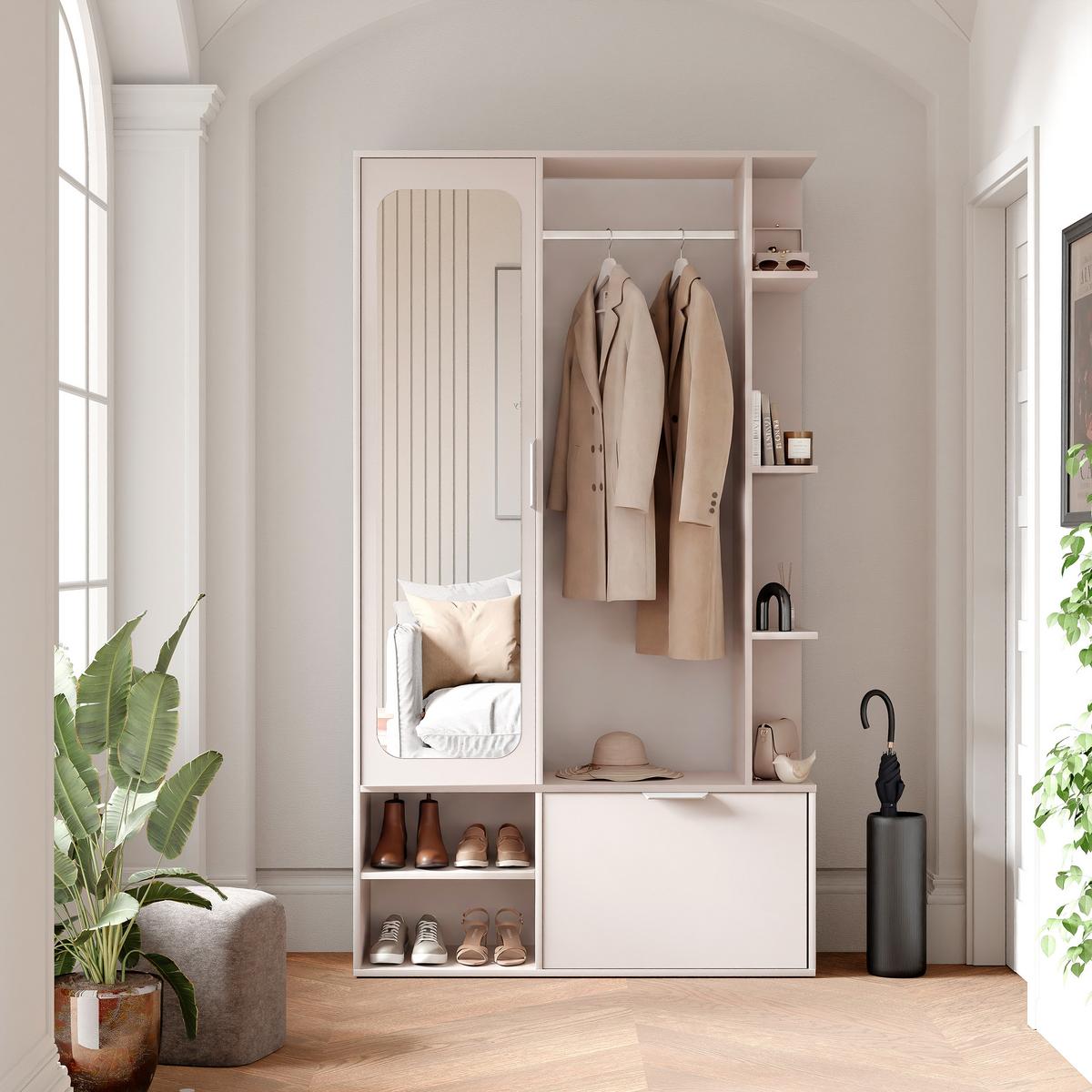 GARDEROBE mit Spiegel ELIOR - Beige, Holz (100/189.4/33cm) - Idohome