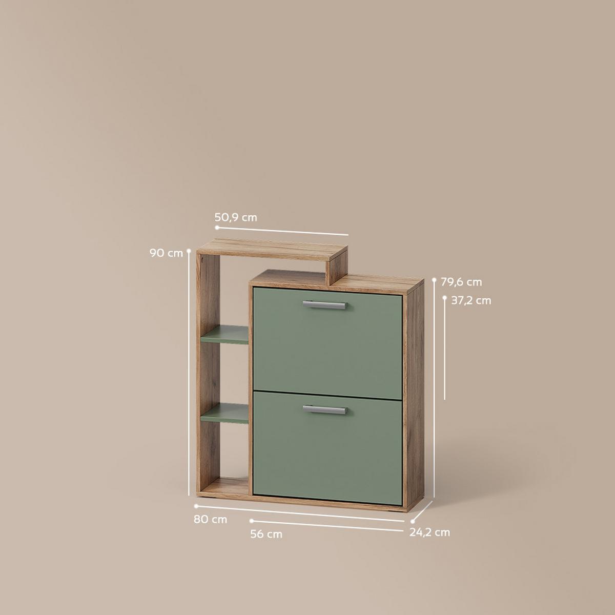 SCHUHKIPPER Ortello Goldkraft Eiche/Grün 80 x 90 cm - Honigeiche/Grün, Holzwerkstoff (80/90/24.2cm) - Livinity®