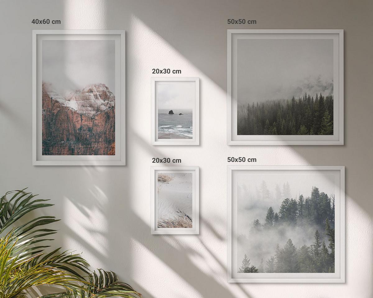 BILDER SET 5er Set - 50x50 cm & 20x30 cm & 40x60 cm Weißer Rahmen - Abstrakte Wellen, graue Pastellfarben - Weiß, Kunststoff (40/60cm) - TULUP