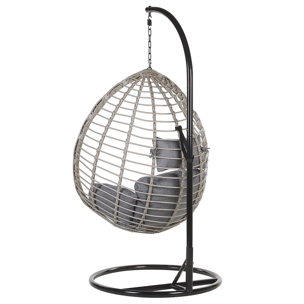 HÄNGESESSEL mit Gestell PE Rattan grau 97 cm Tollo - Grau, Kunststoff (106/199/97cm) - Beliani