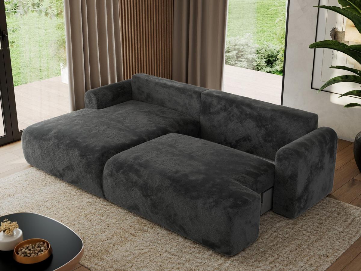 ECKSCHLAFSOFA TONO L Dunkelgrau Plüsch - links - Dunkelgrau/Schwarz, Kunststoff/Textil (260/150cm) - MKS