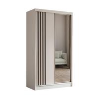 KLEIDERSCHRANK mit Spiegel-Schiebetüren und Aluminium-Leisten - NALLA - 120 cm Weiß+Weiß+Schwarz - Schwarz/Weiß, Holzwerkstoff (120/216/61cm) - ALTDECOR
