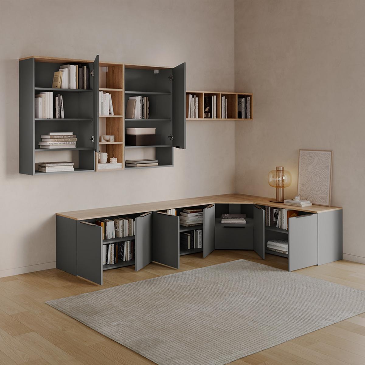 WOHNWAND Piave Anthrazit 3 Teile - Anthrazit, Holzwerkstoff (68/50/68cm) - Livinity®