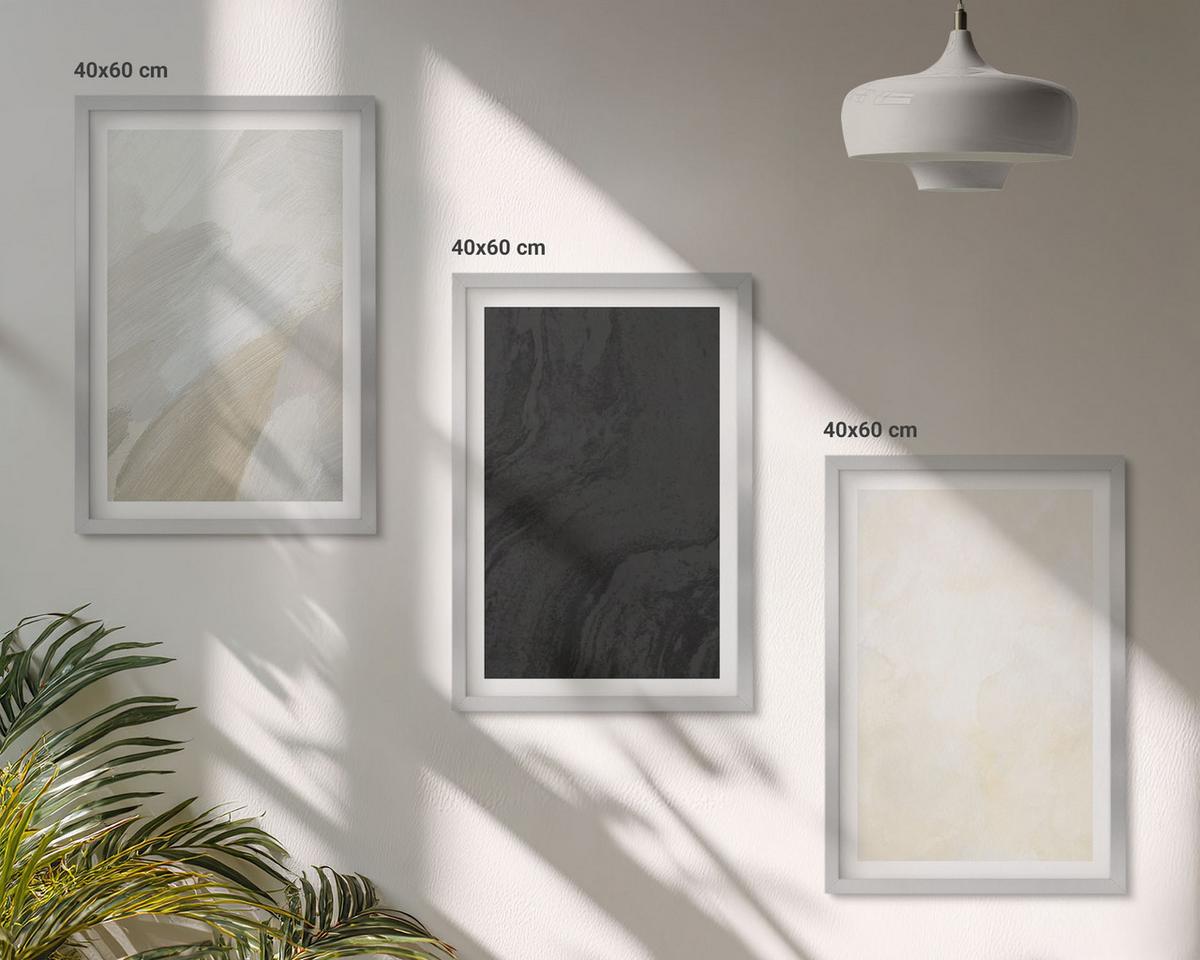 BILDER SET 3er Set - 40x60 cm Silberner Rahmen - Strukturen schattieren Minimalismus - Silberfarben, Kunststoff (40/60cm) - TULUP