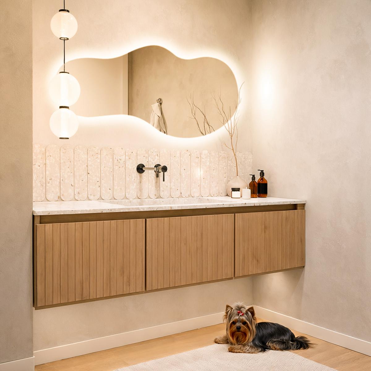 LED WANDSPIEGEL 40x80 cm asymmetrisch 3000K - Gelb, Glas (40/80/0.4cm) - TULUP
