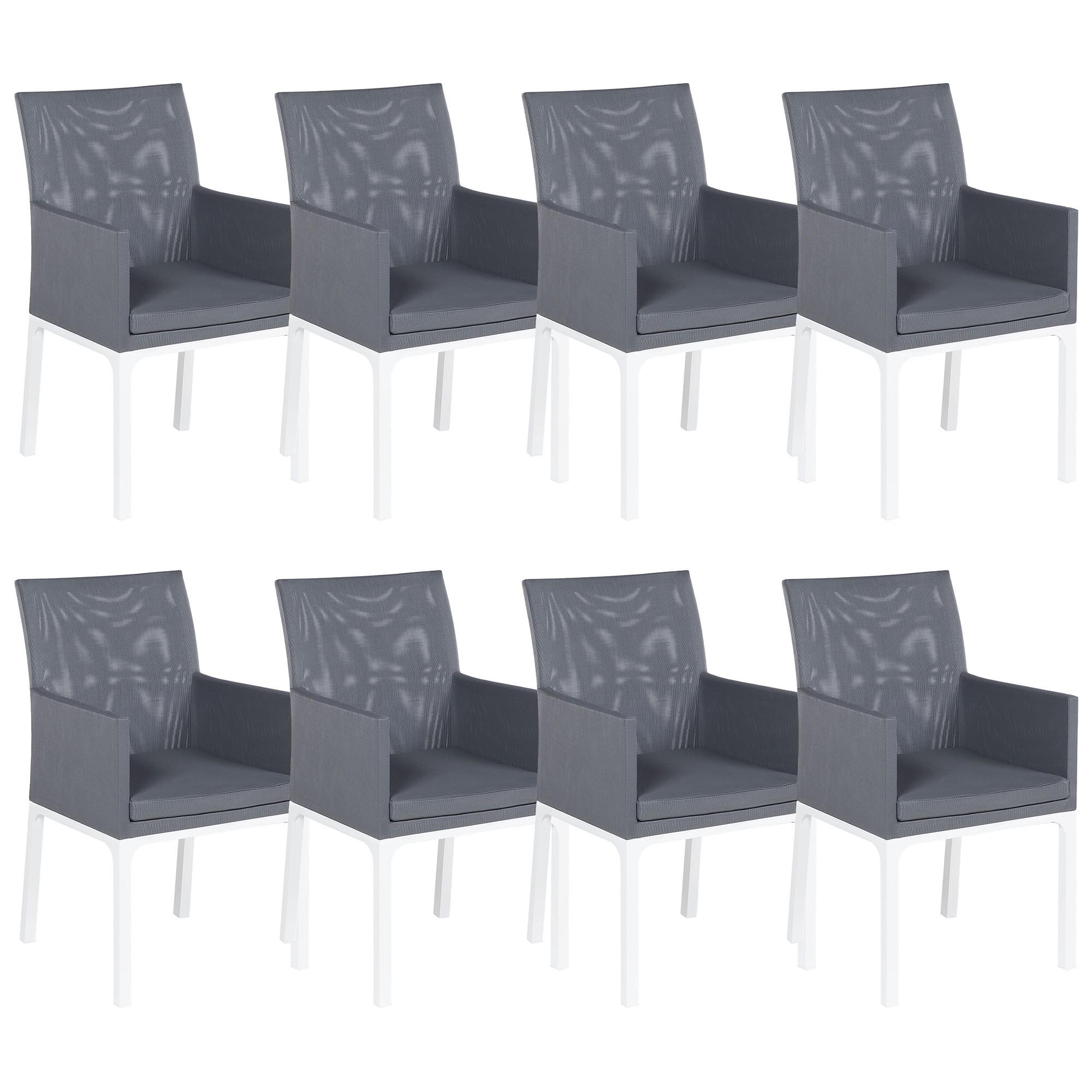 GARTENSTUHL 8er-Set Aluminium Grau Bacoli - Grau, Textil (52/91/62cm) - Beliani