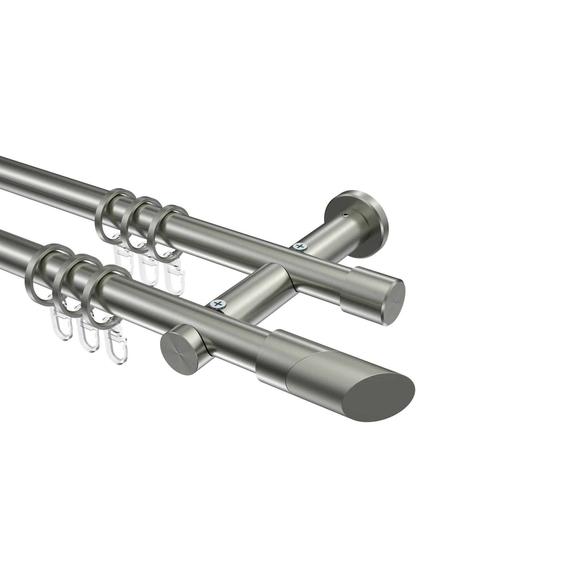 GARDINENSTANGE Platon Verano 280 cm (geteilt in 2 x 140 cm), 2-läufig, 20 mm Ø Edelstahl-Optik - Edelstahlfarben/Silberfarben, Metall (280cm) - INTERDECO