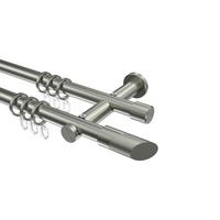 GARDINENSTANGE Platon Verano 280 cm (geteilt in 2 x 140 cm), 2-läufig, 20 mm Ø Edelstahl-Optik - Edelstahlfarben/Silberfarben, Metall (280cm) - INTERDECO
