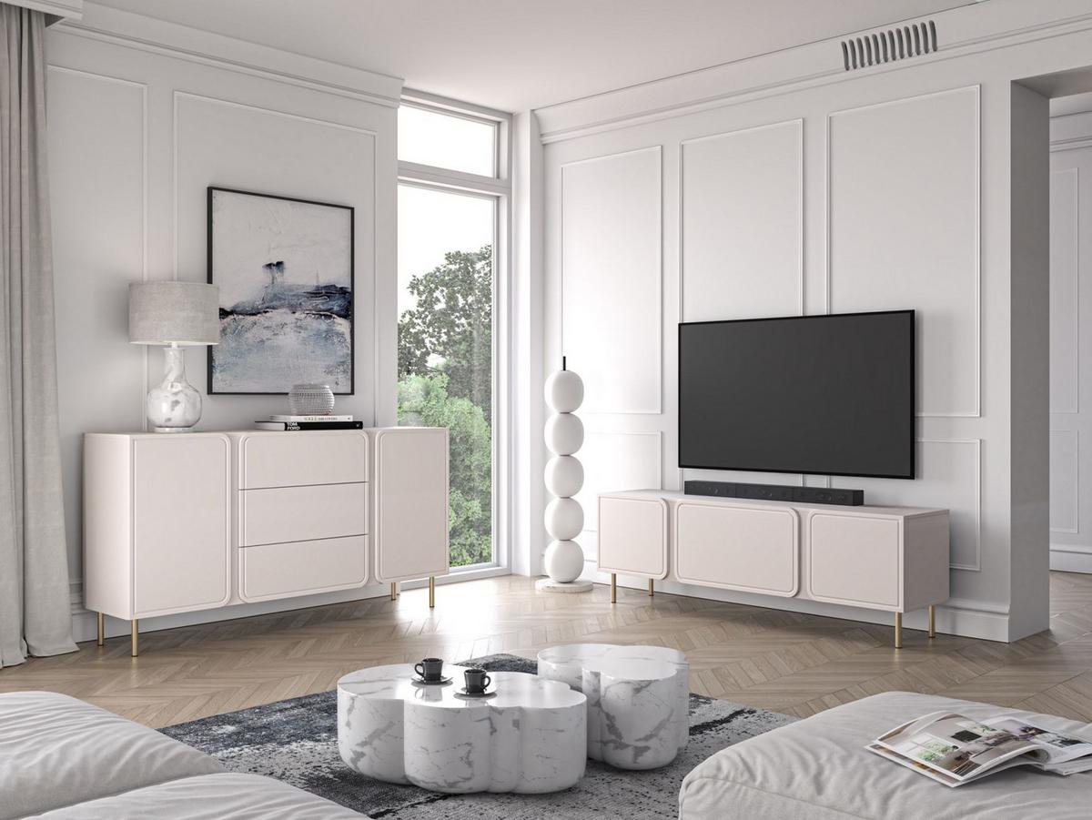 TV-LOWBOARD Loppa Kaschmirbeige 160 cm - Beige/Goldfarben, Holzwerkstoff (160/53/40cm) - Selsey