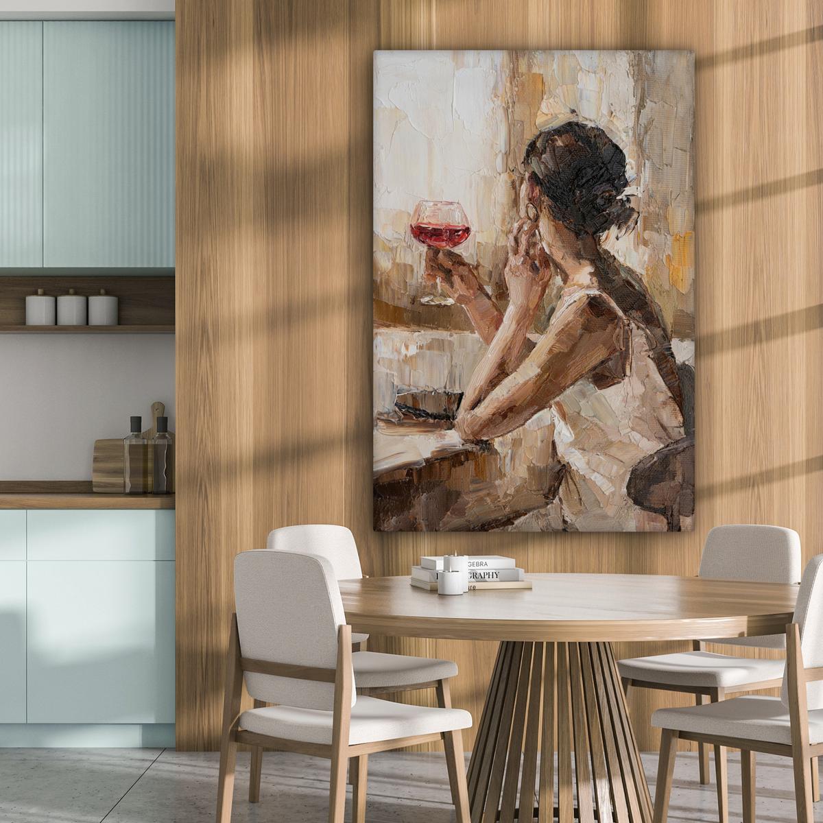 LEINWANDBILD Ölgemälde - Frau - Wein Deko XXL 80x120 cm - Hellbraun, Textil (80/120cm) - MuchoWow