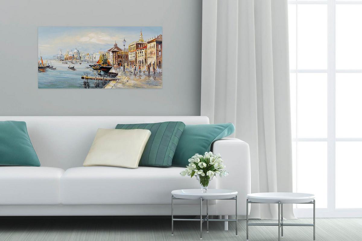 ÖLGEMÄLDE 100/50 cm - Blau, Holz/Textil (100/50cm) - KUNSTLOFT
