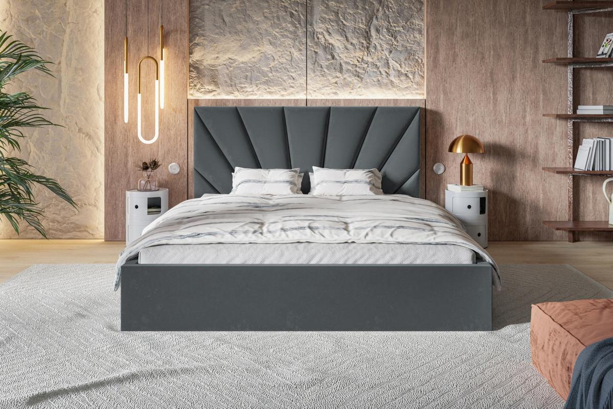 BETT 140x200 - Polsterbett mit Bettkasten und Metallrahmen - Modern Betten - Glatter Kronos-Stoff - Kollektion Denver, Dunkelgrau - Dunkelgrau, Holz/Textil (140/200cm) - Alpi-Möbel