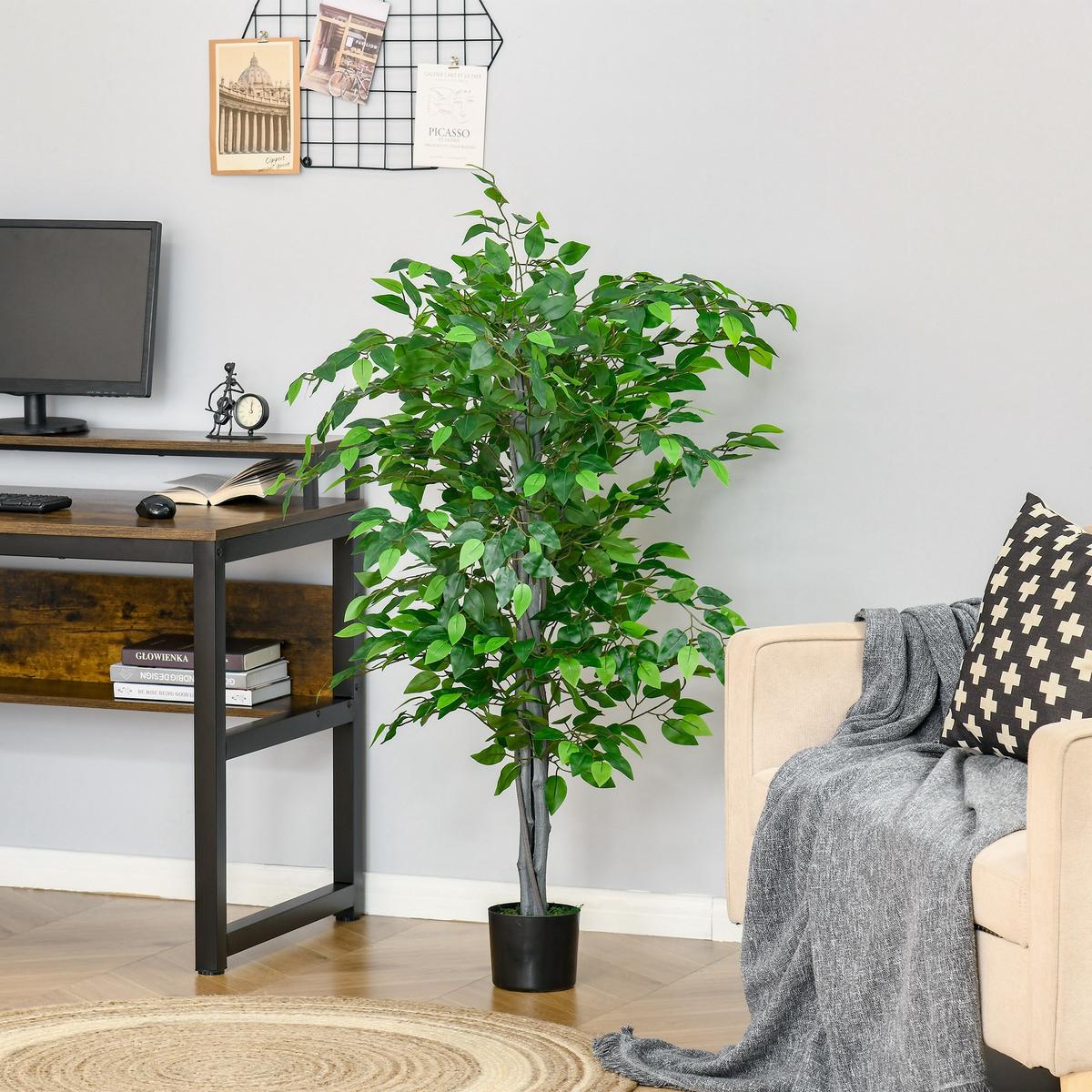 KÜNSTLICHER Ficusbaum groß 135 cm Kunstpflanze, Künstliche Pflanzen im Topf - Grün, Kunststoff (135cm) - HOMCOM
