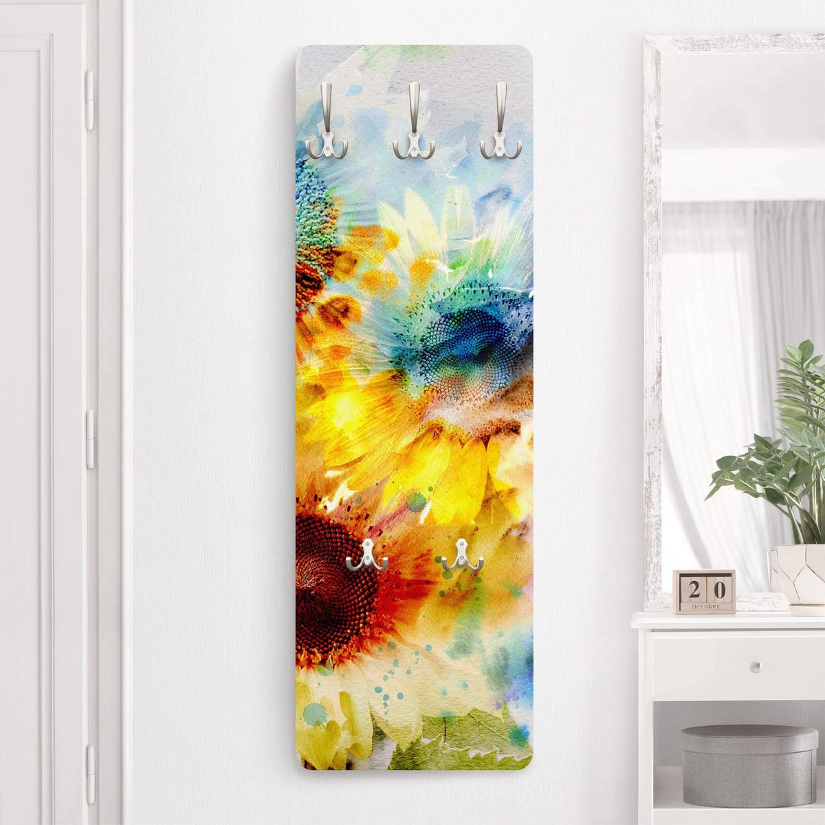 WANDGARDEROBE - Aquarell Blumen Sonnenblumen 34/105 cm - Gelb, Holzwerkstoff (34/105/1.6cm) - Bilderwelten
