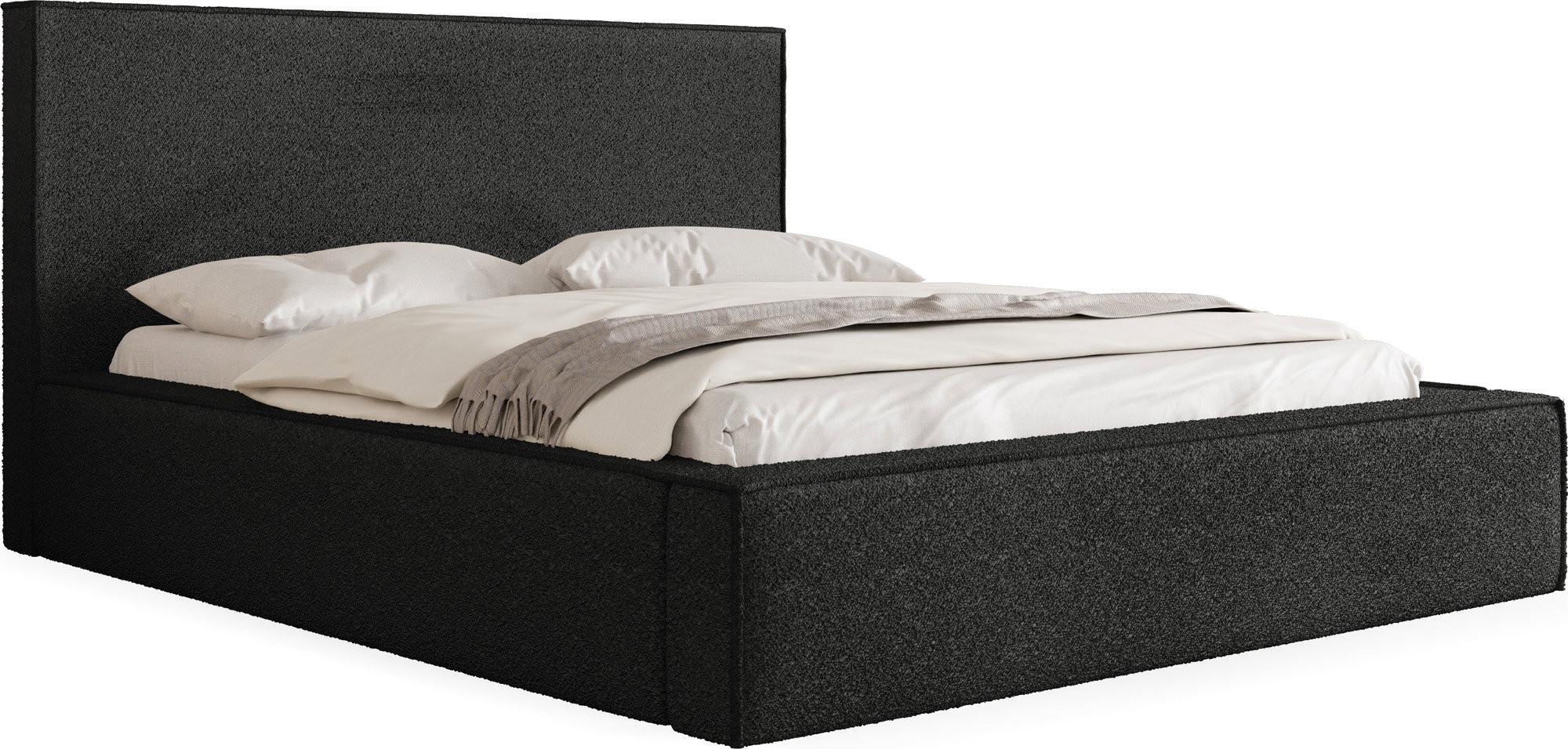 POLSTERBETT Terra mit Bettkasten, Schwarz Boucle 120x200 cm - Birkefarben/Schwarz, Holzwerkstoff/Kunststoff (120/200cm) - WFL GROUP