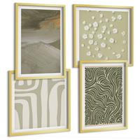 BILDER SET 4er Set - 50x50 cm & 40x60 cm Goldrahmen - Abstrakte Boho-Muster - Goldfarben, Kunststoff (50/50cm) - TULUP