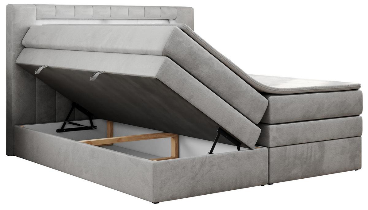 BOXSPRINGBETT GOLD-5 KING LED 200/200 Hellgrau Velvet - H4 - Hellgrau, Holz/Textil (200/200cm) - MKS