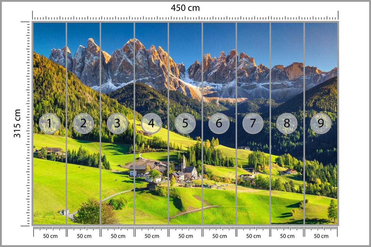 FOTOTAPETE Berge Bäume Natur Landschaft 3D 450x315 - Blau/Beige, Papier (450/315cm) - Muralo