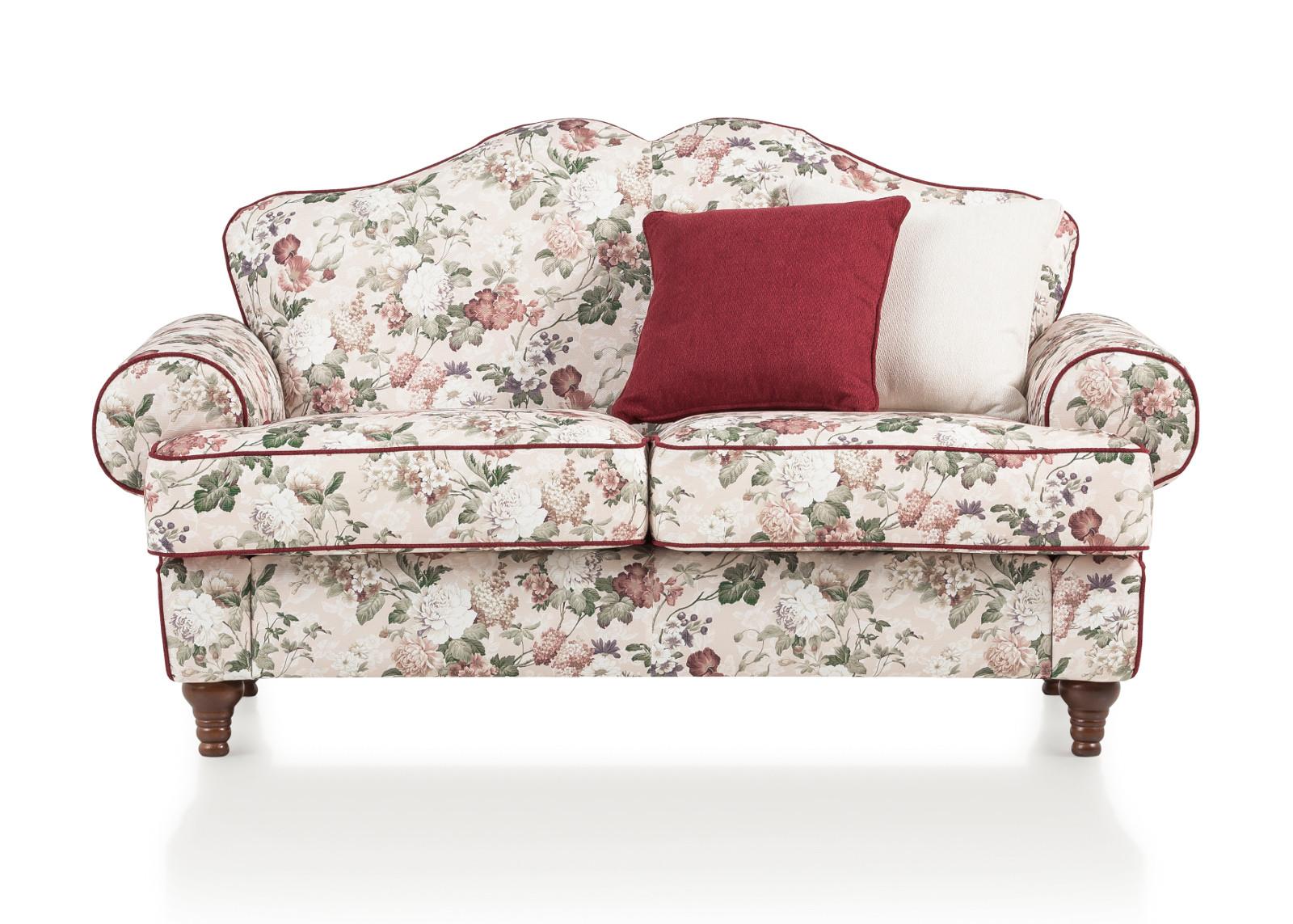 SOFA 2-SITZER creme Landhaus, Blumen Design, Couch 170 cm - Rot/Multicolor, Holz/Textil (110/96/90cm) - Furn.Design