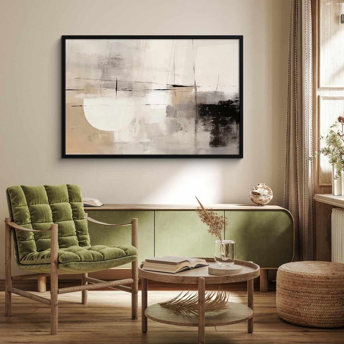 POSTER MIT RAHMENGERAHMTES BILD Abstrakt - Kunst - Grau 120x80 cm - Hellgrau, Papier (120/80cm) - MuchoWow