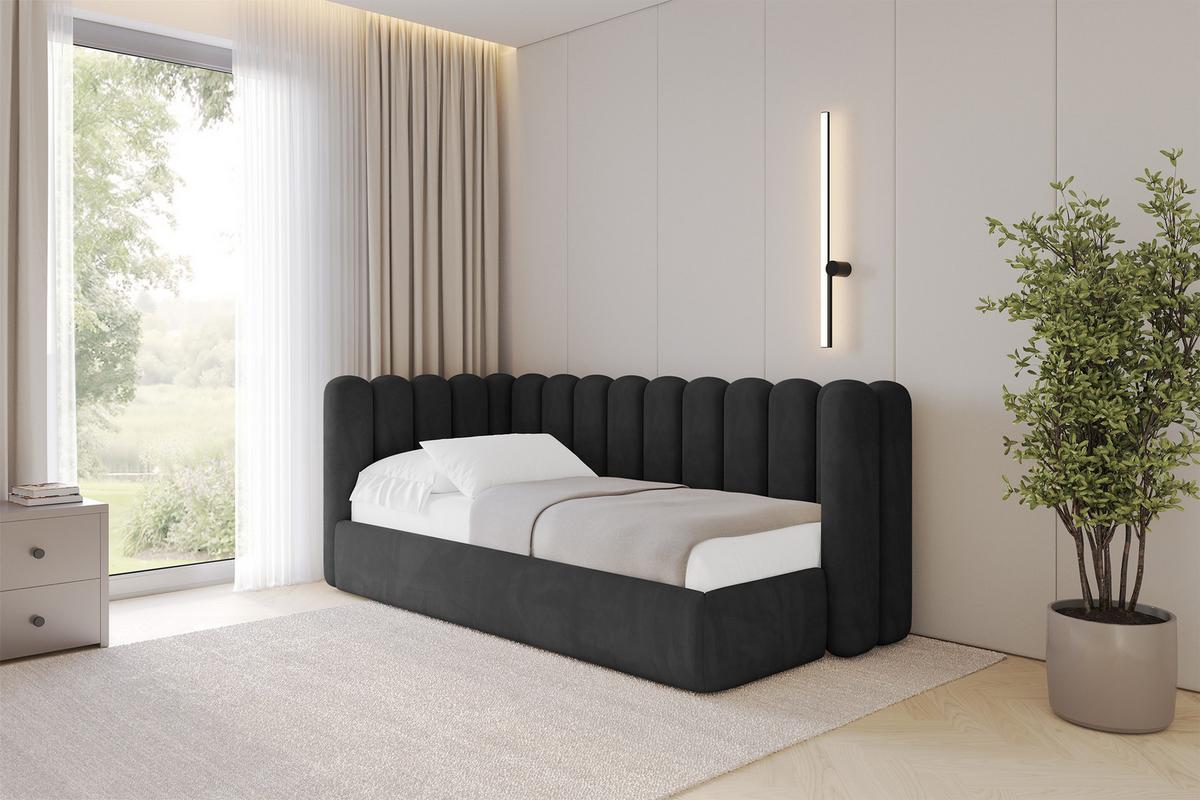 EINZELLBETT Jugendbett mit Bettkasten und Matratze H3/H4, Rechts - HUGY 100x200 Schwarz - Schwarz, Holzwerkstoff/Textil (100/200cm) - ALTDECOR