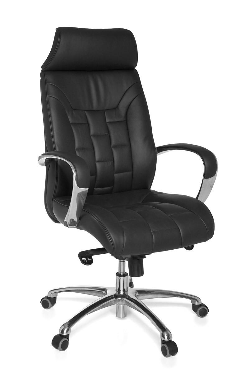 CHEFSESSEL Echtleder mit Multiblockmechanik und Lendenstütze Belastbar bis 120 kg - Silberfarben/Schwarz, Leder (66/128/62cm) - KADIMA DESIGN
