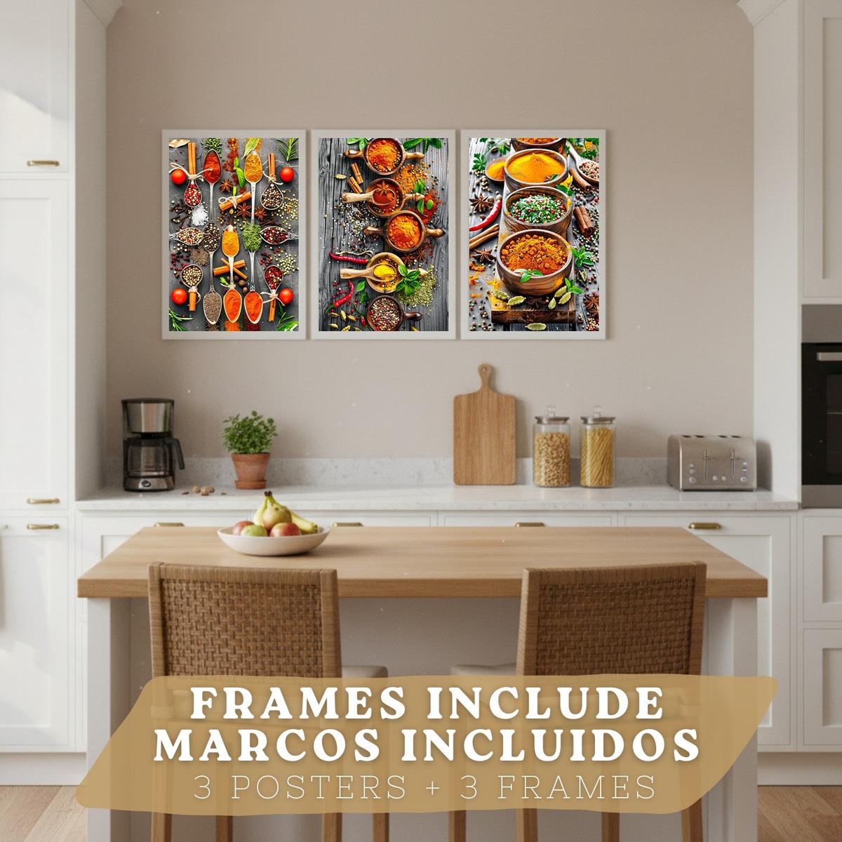 POSTER 3er Set Gewürze und Kräuter Wandbilder Aromatische Zutaten Food Fotografie Küche Esszimmer Deko Weißer Rahmen A3 - Weiß, Papier (29.7/1/42cm) - Nacnic