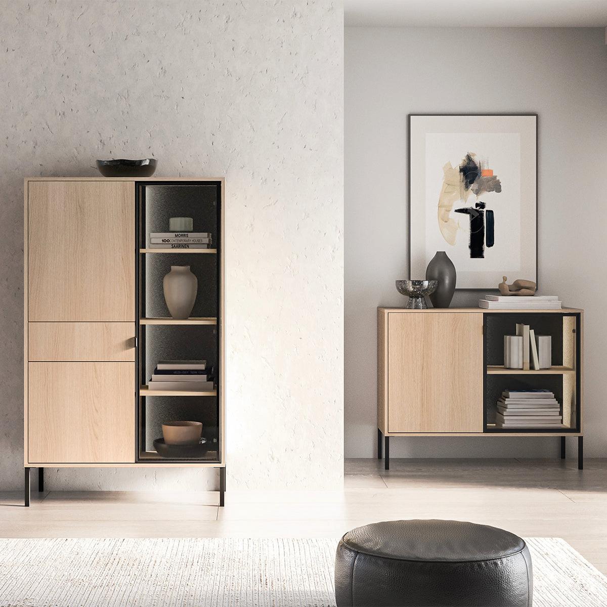 GESCHIRRSCHRANK Paige Holz und Schwarz - Schwarz, Holzwerkstoff (92/150/40cm) - Petits-meubles