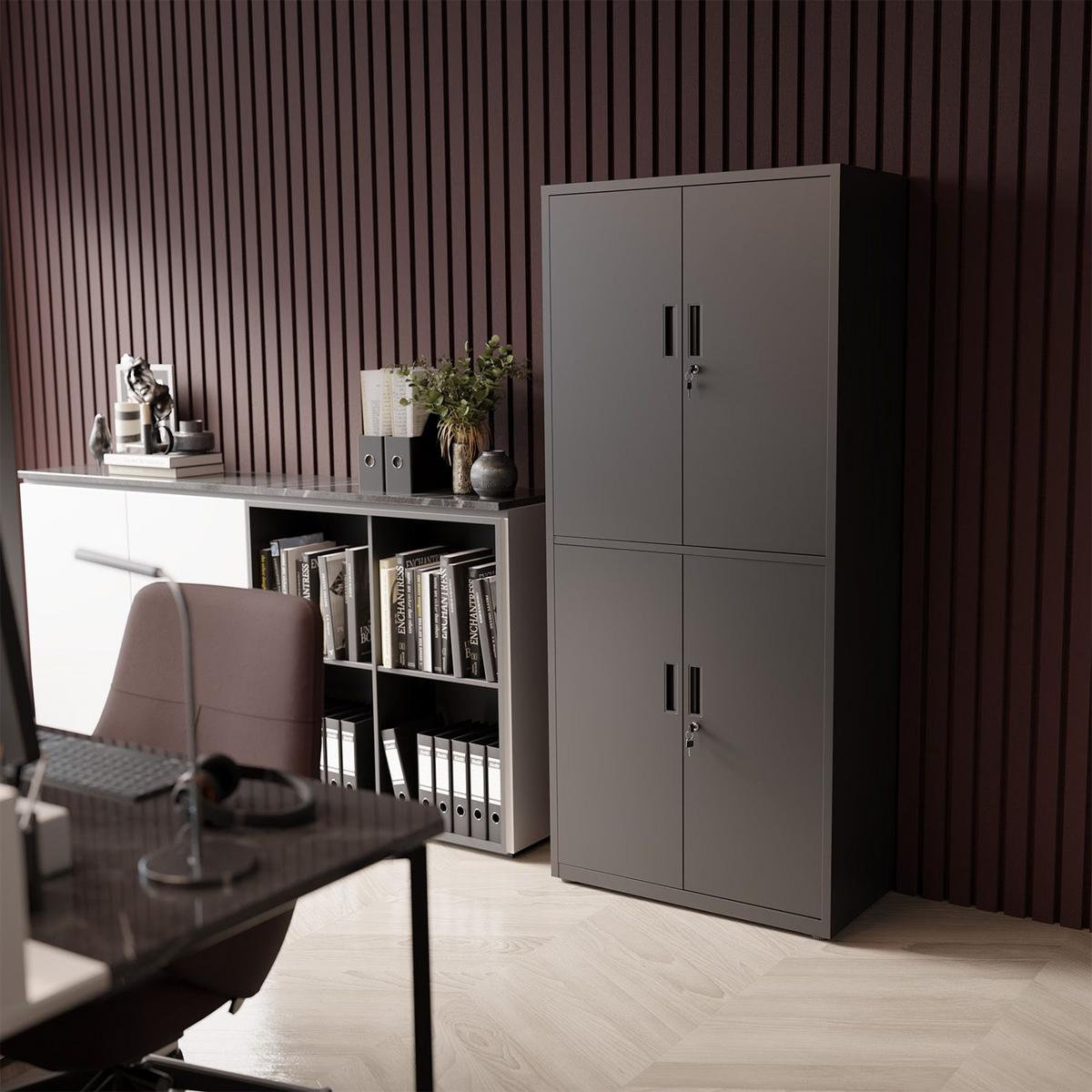 METALLSCHRANK 180/80/40 cm schwarz abschließbar - Schwarz, Metall (80/180/40cm) - Juskys