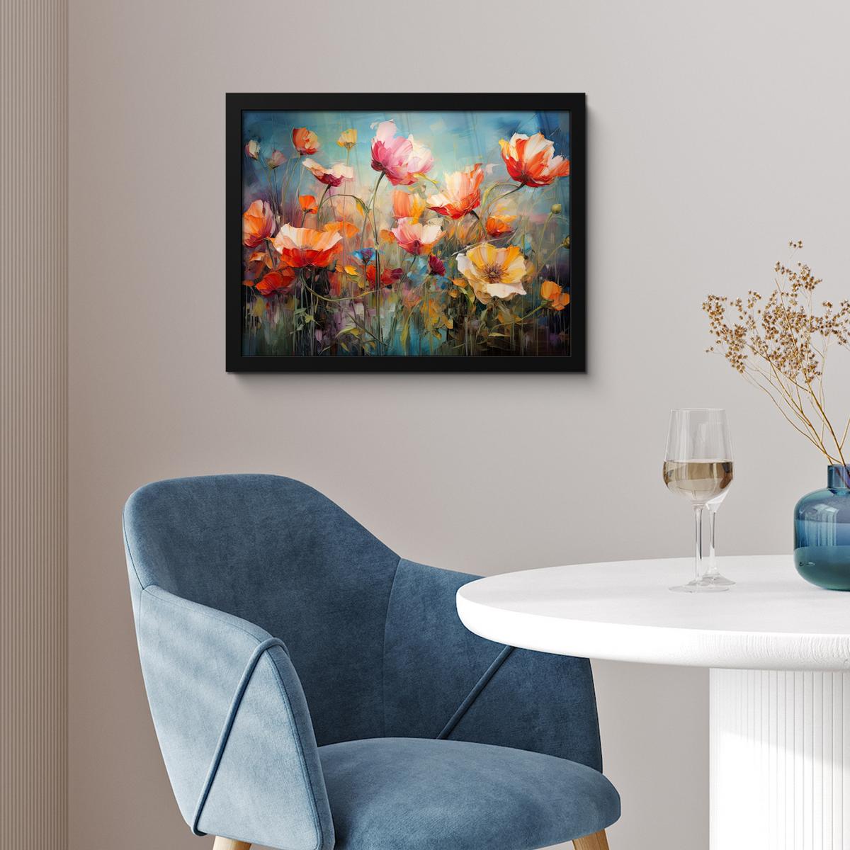 POSTER MIT RAHMENGERAHMTES BILD Blumen - Aquarell - Kunst - Botanisch - Natur 40x30 cm - Orange, Papier (40/30cm) - MuchoWow