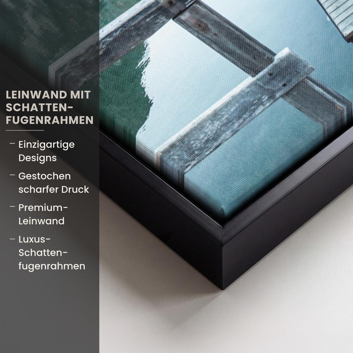 LEINWAND Bilder mit Rahmen - Natur - Berge - Schnee - Wald - Boot - 50x70 - Hellgrün, Textil (50/70cm) - MuchoWow