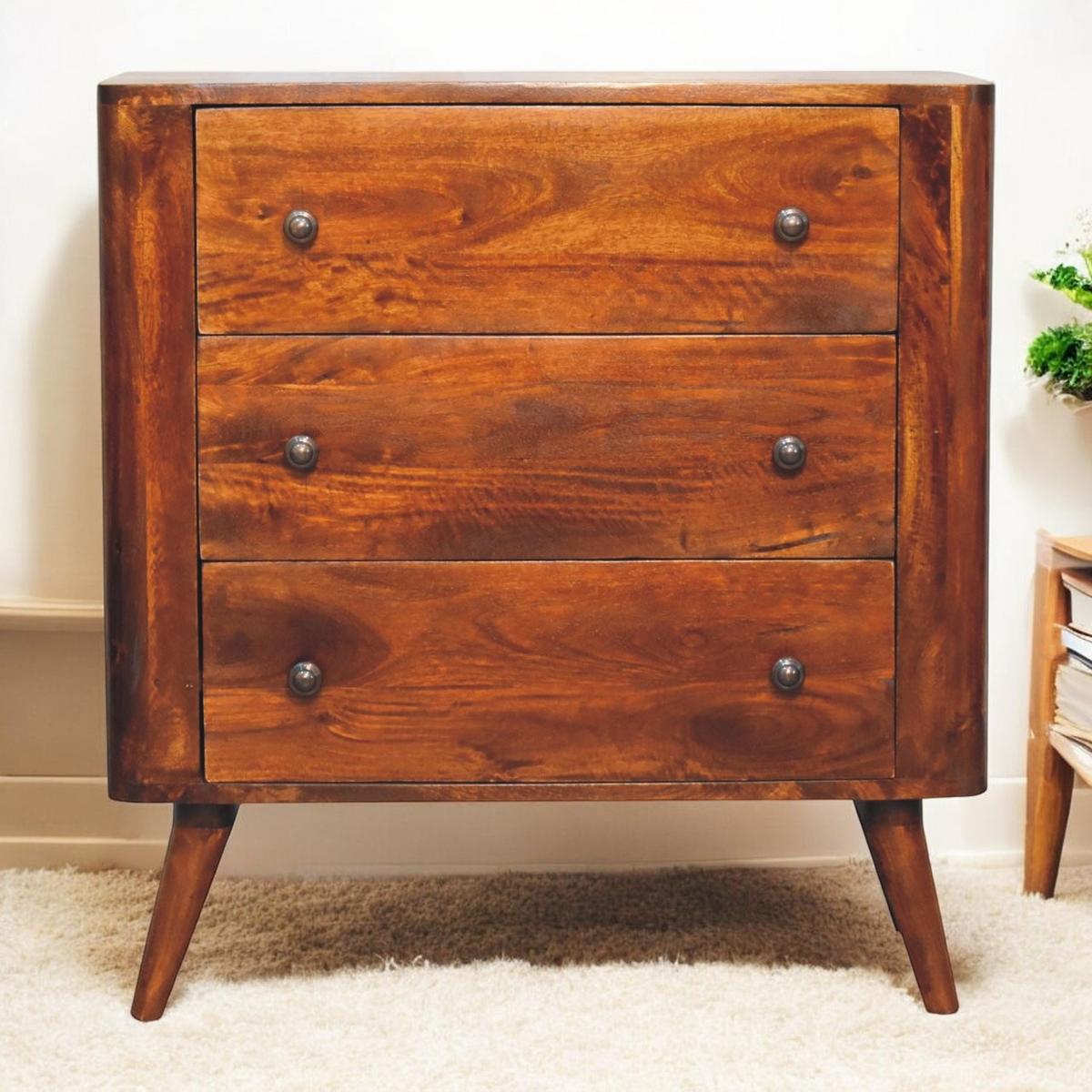 KOMMODE Kastanien-Finish, 3 Schubladen, Braun - Braun, Holz (35/80/75cm) - Artisan Furniture