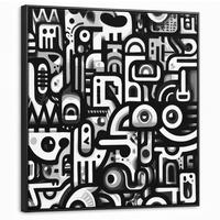 LEINWAND Bilder mit Rahmen - Symbole - Abstrakt - Grafik - Schwarz - 90x90 - Schwarz, Textil (90/90cm) - MuchoWow