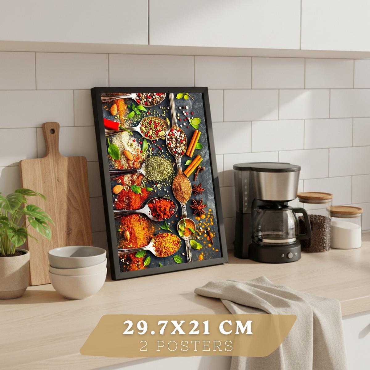 POSTER 2er Set Küchen-Wandbilder Limette Minze Getränk und Gewürze Food Fotografie Esszimmer Wanddeko Schwarzer Rahmen A4 - Schwarz, Papier (29.7/1/21cm) - Nacnic